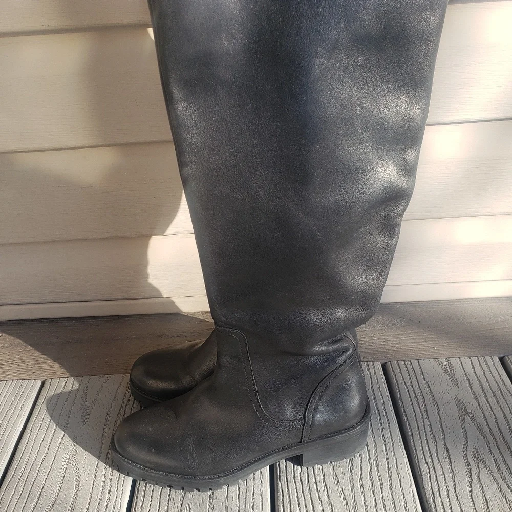 ZARA Leather 2 Buckle Over The Knee Lug Sole Tall Boots - Picture 8 of 13